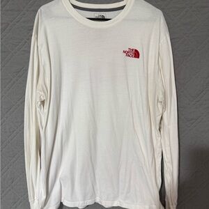 The North Face Men's White and Red Logo Long Sleeve Tee